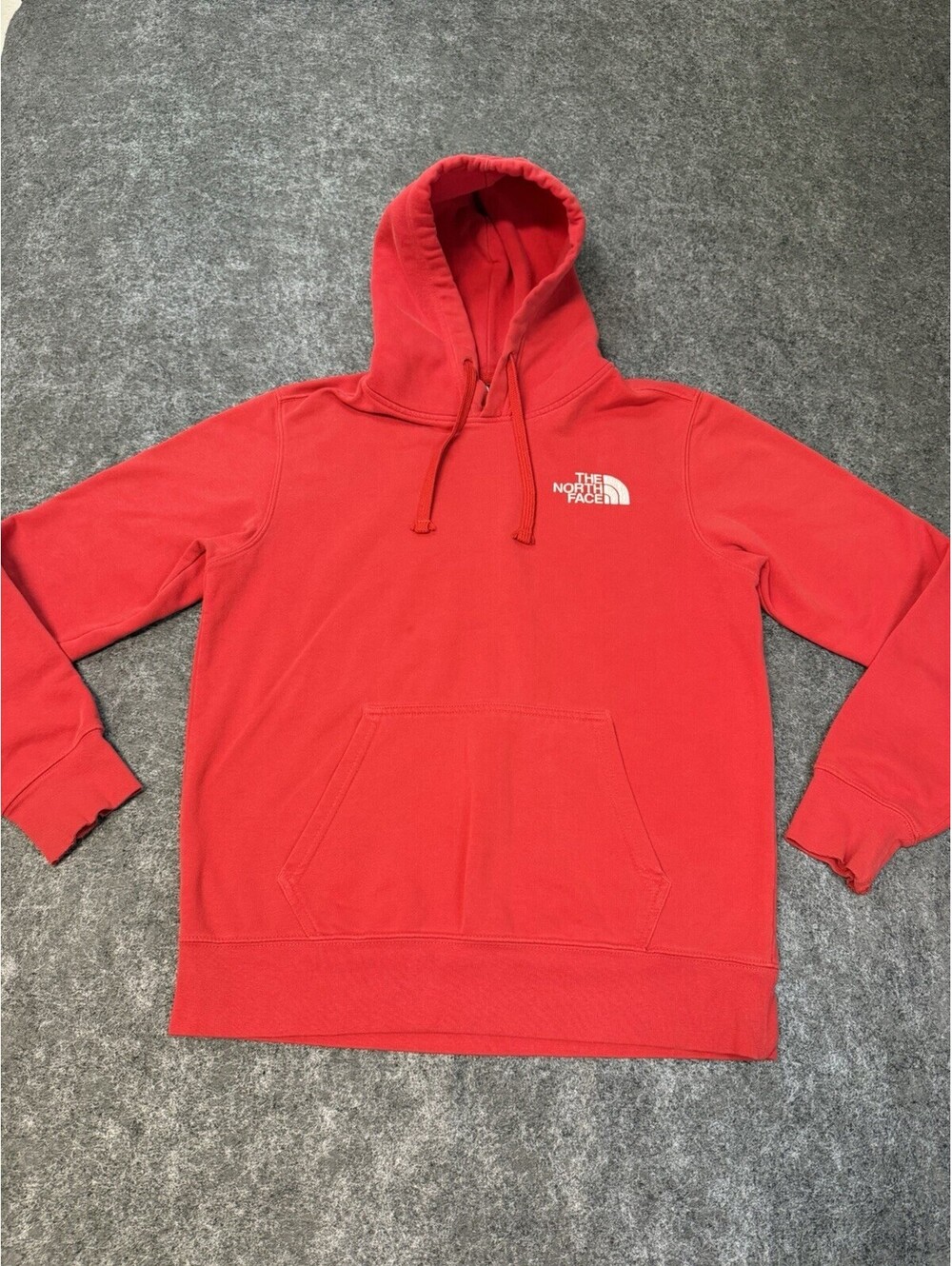The North Face Men’s Small Red Pullover Hoodie Topographic Logo Graphic.